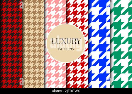 Houndstooth seamless patterns set. Fabric background. Classical checkered textile collection Stock Vector