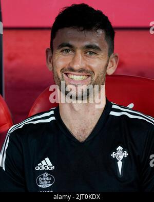 Luca De la Torre of RC Celta during the La Liga match between Girona FC and RC Celta played at Montilivi Stadium on August 26, 2022 in Girona, Spain. (Photo by Sergio Ruiz / PRESSIN) Stock Photo