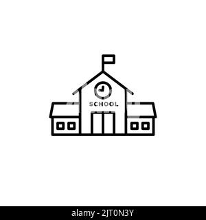 School building linear icon. Black outline. Back to school inspiration. Concept of education. Vector illustration, flat design Stock Vector