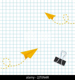 Back to school background. Square banner. Squared paper with paper planes. Concept of education. For newsletter, web header, social media post, promot Stock Vector