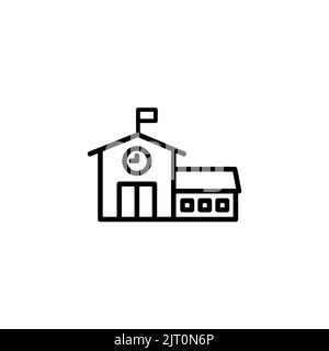 School building linear icon. Black outline. Back to school inspiration. Concept of education. Vector illustration, flat design Stock Vector