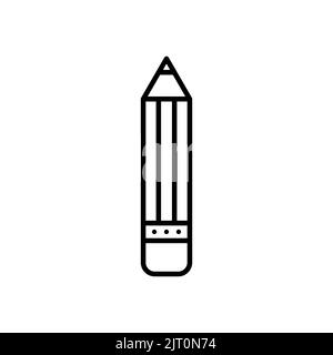 Pencil with eraser minimalist icon. Black outline. Back to school inspiration. Concept of education. Vector illustration, flat design Stock Vector