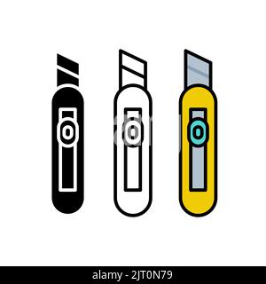 Cutter diy tool icon set. Three different styles: black filled, black outline and color filled. Cutter pictograms collection. Vector illustration, fla Stock Vector