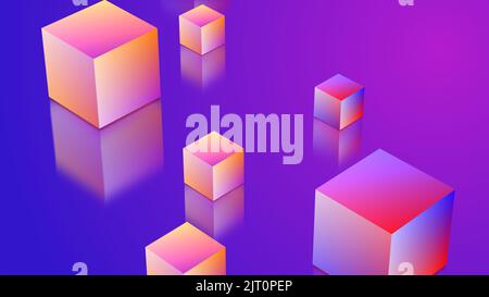 Abstract background with cubes. 3D shape backdrop. Purple and blue gradient Stock Photo
