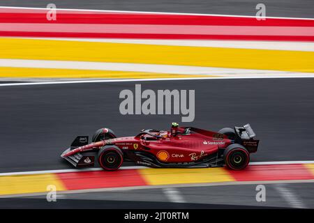 55 SAINZ Carlos (spa), Scuderia Ferrari F1-75, action during the Formula 1 Rolex Belgian Grand Prix 2022, 14th round of the 2022 FIA Formula One World Championship from August 26 to 28, 2022 on the Circuit de Spa-Francorchamps, in Francorchamps, Belgium - Photo Paul Vaicle / DPPI Stock Photo