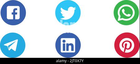 The circular social media logo icons pack on the white background Stock Vector