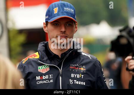 Spa, Belgium. 27th Aug, 2022. Motorsport: Formula 1 World Championship, Belgian Grand Prix. Max Verstappen from the Netherlands of the Oracle Red Bull team in the paddock. Credit: Hasan Bratic/dpa/Alamy Live News Stock Photo