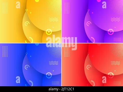 Abstract background yellow, purple, blue, red color circles geometric element design with dot halftone pattern decoration. Vector illustration Stock Vector