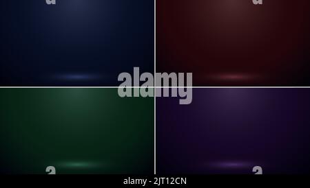 Set of 3D studio room blue, red, green, purple background with spotlight. Vector illustration Stock Vector