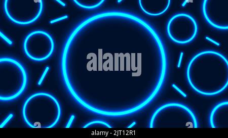 Abstract glowing blue neon lighting effect circles geometric frames pattern on dark background technology concept. Vector illustration Stock Vector