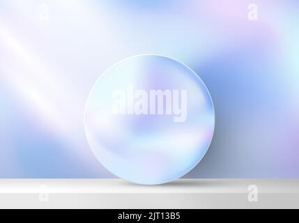 3D stage and circle holographic color backdrop and lighting on holographic scene background. You can use for product display. Vector illustration Stock Vector