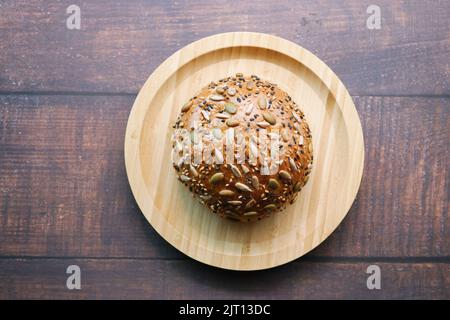 top view of sunflower seed baked bread on table  Stock Photo