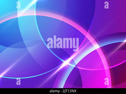 Abstract neon color circles overlapping layered with lighting effect on blue background technology concept. Vector illustration Stock Vector
