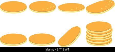Assortment of pancakes. Set of homemade pancakes,  isolated. Flat colour design for your purposes, vector illustration. Stock Vector