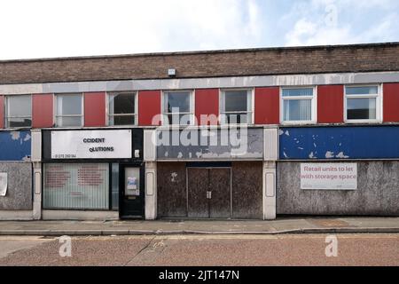 Derelict retail units in the High Street of Crewe Cheshire UK Stock Photo