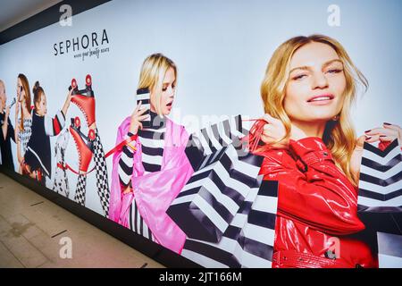 KUALA LUMPUR, MALAYSIA - JANUARY 18, 2020: Sephora ad as seen in Fahrenheit 88 shopping mall in Kuala Lumpur. Stock Photo