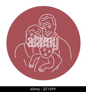 Grandparents with grandson color line illustration. LGBT adoption of children Stock Vector