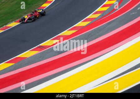 55 SAINZ Carlos (spa), Scuderia Ferrari F1-75, action during the Formula 1 Rolex Belgian Grand Prix 2022, 14th round of the 2022 FIA Formula One World Championship from August 26 to 28, 2022 on the Circuit de Spa-Francorchamps, in Francorchamps, Belgium - Photo Florent Gooden / DPPI Stock Photo