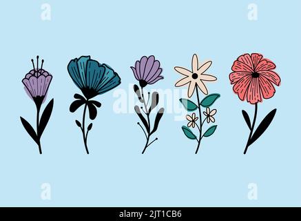 five flowers garden icons Stock Vector