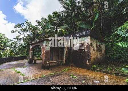 Abandon Bathhouse at Bano Oro Swim area in El Yunque National Forest Puerto Rico Stock Photo