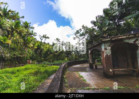 Abandon Bathhouse at Bano Oro Swim area in El Yunque National Forest Puerto Rico Stock Photo