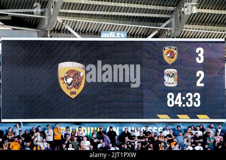 Hull, UK. 26th Aug, 2022. A view of the electronic score board in Hull, United Kingdom on 8/26/2022. (Photo by Ben Early/News Images/Sipa USA) Credit: Sipa USA/Alamy Live News Stock Photo