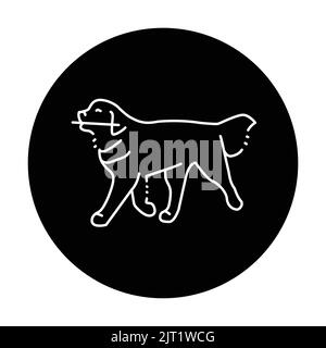 Golder retriever carries a stick color line icon. Pictogram for web ...