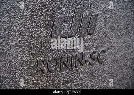 Kostanay Kazakhstan 27.08. 2022.Ronin SC DJI logo gray background, three axis stabilizer Stock Photo