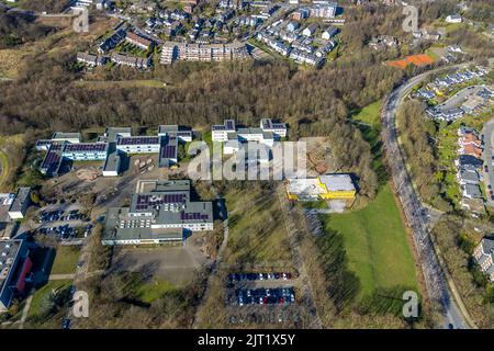 Aerial view, Geschwister-Scholl-Gymnasium und Grundschule Birth, Velbert, Ruhr area, North Rhine-Westphalia, Germany, education, educational instituti Stock Photo