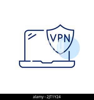 Secure VPN service used on a laptop. Pixel perfect, editable stroke line art icon Stock Vector