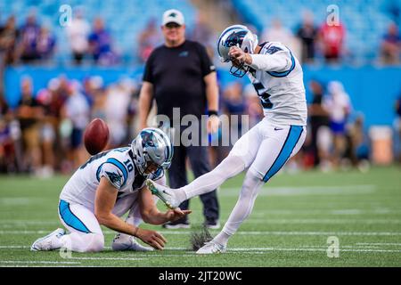 Carolina Panthers punter Johnny Hekker (10) looks on against the Buffalo  Bills during an NFL preseason football game on Friday, Aug. 26, 2022, in  Charlotte, N.C. (AP Photo/Jacob Kupferman Stock Photo - Alamy