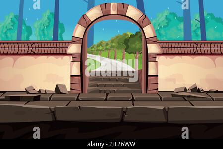 game background cartoon vector , forest doorl, video games, user interface Stock Vector