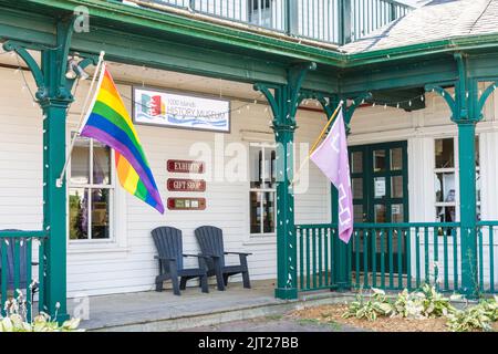 1000 islands History Museum with rainbow flag, Gananoque, Ontario, Canada