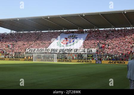 Cremona, Italy. 27th Aug, 2022. Cremonese fans show their supportduring US Cremonese vs Torino FC, 3Â° Serie A Tim 2022-23 game at Giovanni Zini Stadium in Cremona (CR), Italy, on August 27, 2022. Credit: Independent Photo Agency/Alamy Live News Stock Photo