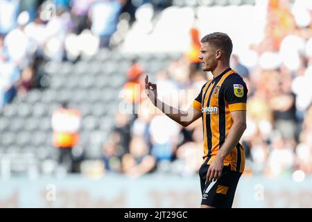 Hull, UK. 26th Aug, 2022. Regan Slater #27 of Hull City in Hull, United Kingdom on 8/26/2022. (Photo by Ben Early/News Images/Sipa USA) Credit: Sipa USA/Alamy Live News Stock Photo