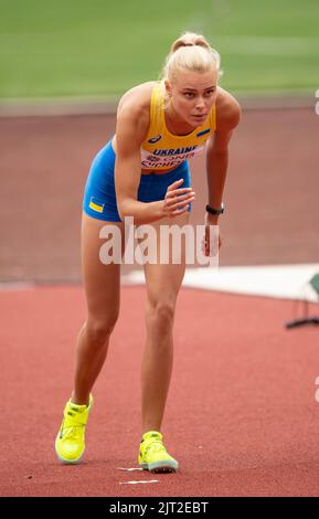 Yuliya Levchenko of Ukraine competing in the women’s high jump heats at the World Athletics Championships, Hayward Field, Eugene, Oregon USA on the 16 Stock Photo