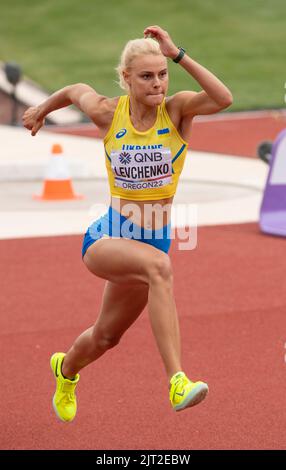 Yuliya Levchenko of Ukraine competing in the women’s high jump heats at the World Athletics Championships, Hayward Field, Eugene, Oregon USA on the 16 Stock Photo