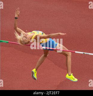 Yuliya Levchenko of Ukraine competing in the women’s high jump heats at the World Athletics Championships, Hayward Field, Eugene, Oregon USA on the 16 Stock Photo