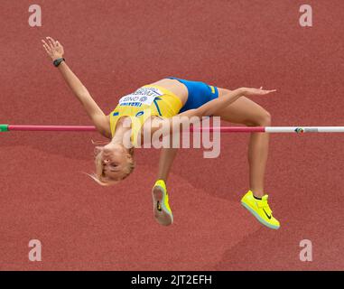 Yuliya Levchenko of Ukraine competing in the women’s high jump heats at the World Athletics Championships, Hayward Field, Eugene, Oregon USA on the 16 Stock Photo