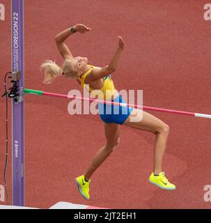 Yuliya Levchenko of Ukraine competing in the women’s high jump heats at the World Athletics Championships, Hayward Field, Eugene, Oregon USA on the 16 Stock Photo