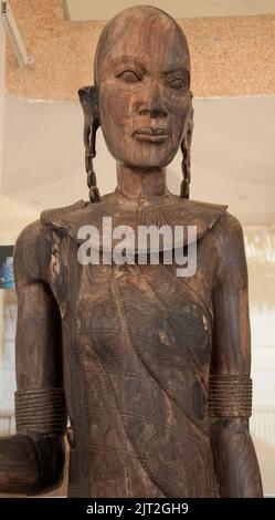 Makonde Statue of Female (detail),  Dar-es-Salaam, Tanzania, Africa.  The Makonde are a tribe living on the borders between Tanzania and Mozambique. Stock Photo