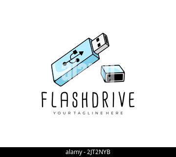 Flash drive, usb pendrive, usb thumb drive and usb stick, logo design. Gig stick, disk on key, usb flash drives, usb memory stick, computer Stock Vector