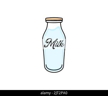 Glass retro milk bottle, dairy, food and drink, logo design. Meal, drinking, milk farm and dairy factory, vector design and illustration Stock Vector