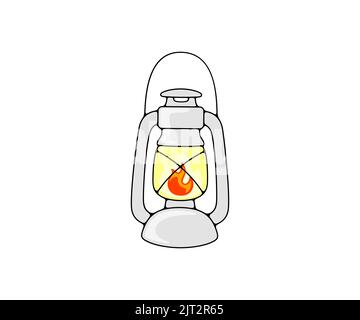 Kerosene lamp, old oil lantern and oil lamp, logo design. Burning lantern kerosene oil lantern lamp with glow light, lighting, vector design Stock Vector