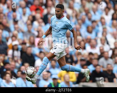 Manchester, England, 27th August 2022.  Riyad Mahrez of Manchester City during the Premier League match at the Etihad Stadium, Manchester. Picture credit should read: Darren Staples / Sportimage Stock Photo