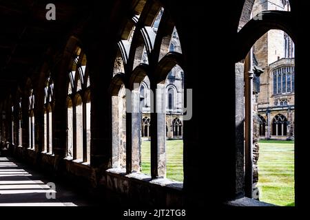 cloister window in norman cathedral in Durham. County Durham Uk Stock Photo