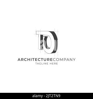 TO letter logo with construction grid lines vector image. Construction logo design with letter TO shape icon vector image Stock Vector