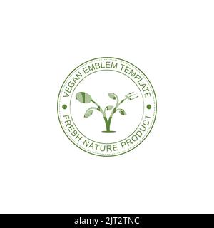 Vegan Friendly Food Icon Badge Design. Vegan Vector Illustration Symbol Stock Vector. Bio food logo. Vegan vector badge. Vegan food sign with leaves Stock Vector