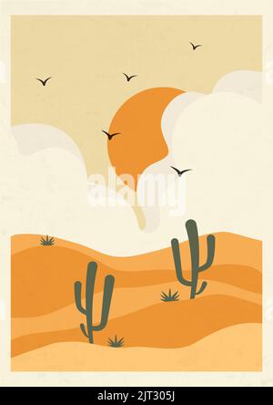 Aesthetic Arizona desert landscape poster with texture Stock Vector