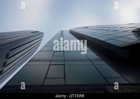 Low Angle View of Two Modern Glass Buildings, Back Bay, Boston, Massachusetts, USA Stock Photo
